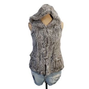Sleeveless Rabbit  fur skin Hooded vest size small